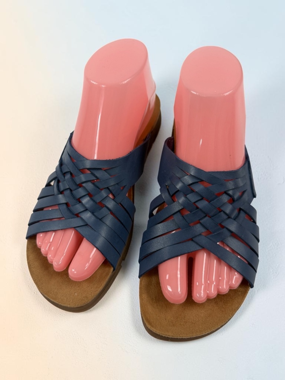 Easy Spirit Blue Leather Slide Sandals Women Size 7.5 M Woven Strappy Comfort